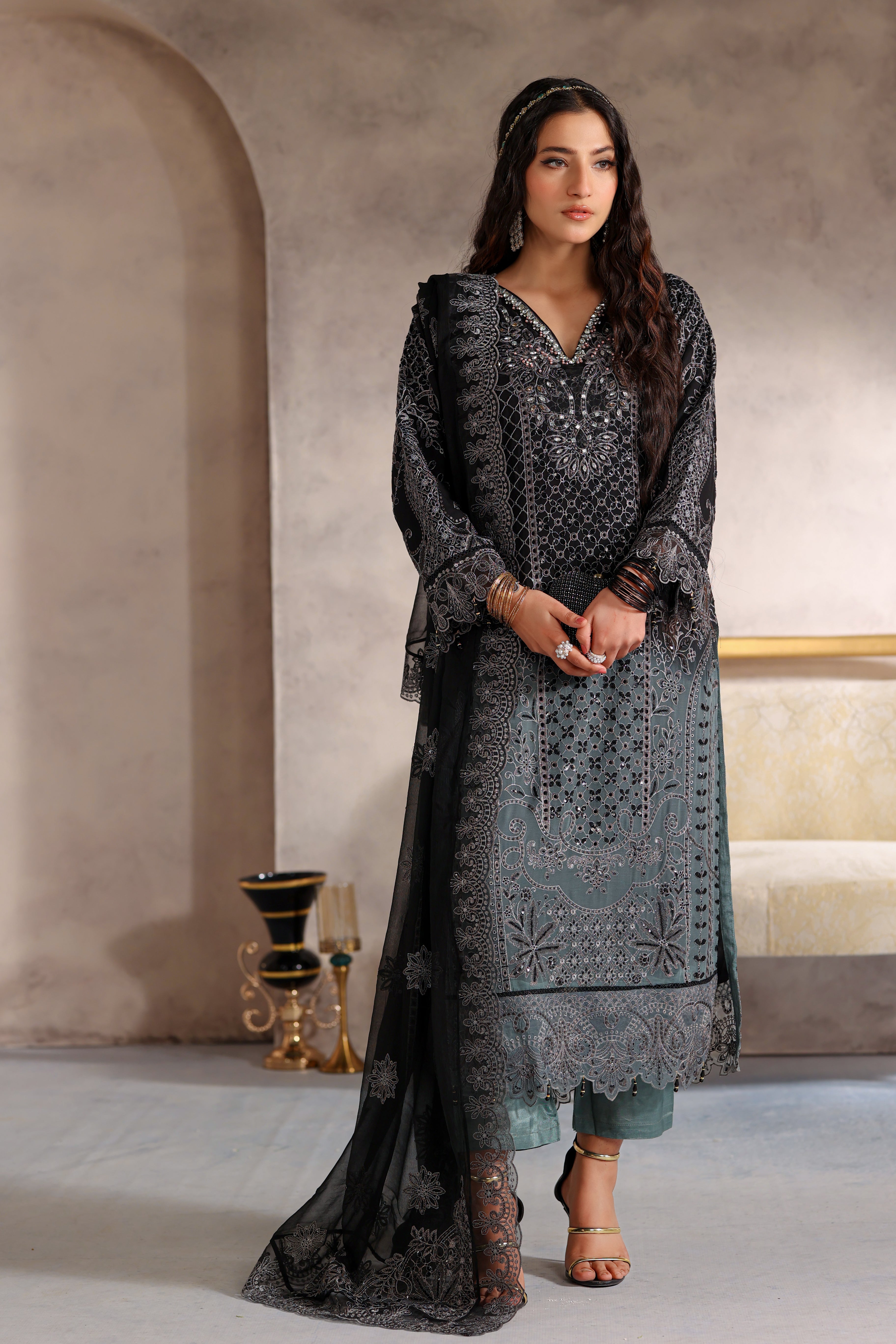 Shahnaz Bamber Chiffon Formal Suit- NFD-201