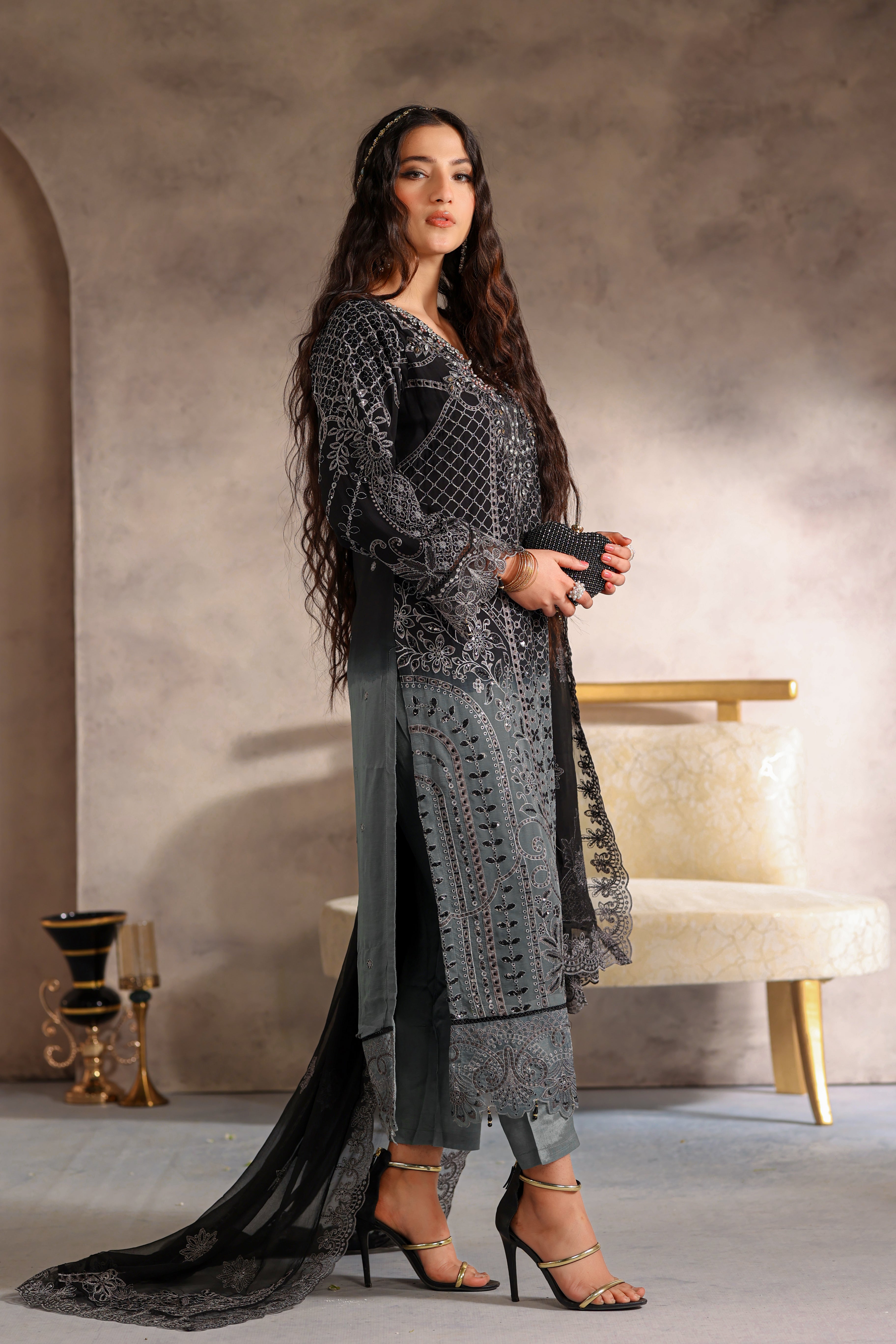 Shahnaz Bamber Chiffon Formal Suit- NFD-201