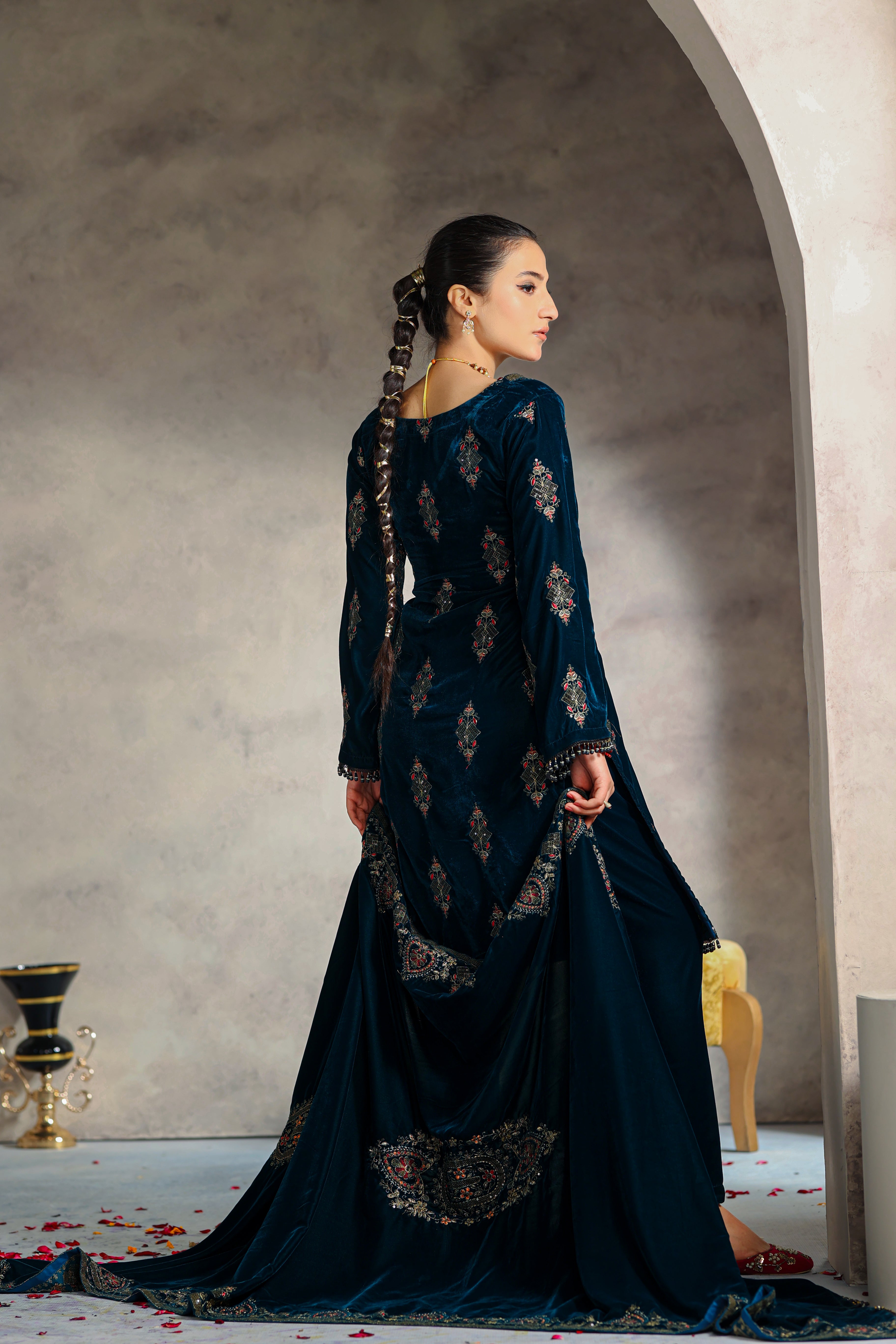 Aabroo Velvet Embroidered Suit - NFD-402