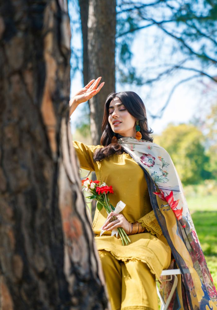 Zari Mustard Bloom – Embroidered 3-Piece Lawn Suit (NLC-102-PK)