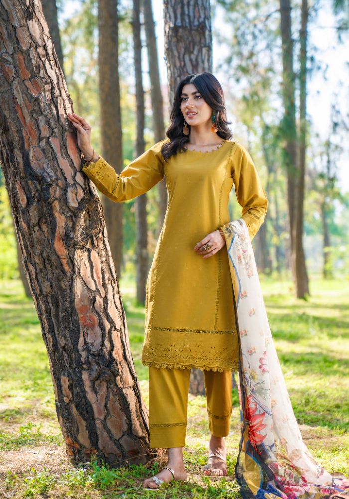 Zari Mustard Bloom – Embroidered 3-Piece Lawn Suit (NLC-102-PK)